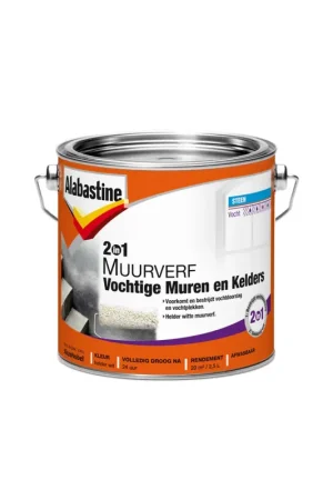 Alabastine 2 in 1 Muurverf voor vochtige muren en kelders Direct Beschikbaar